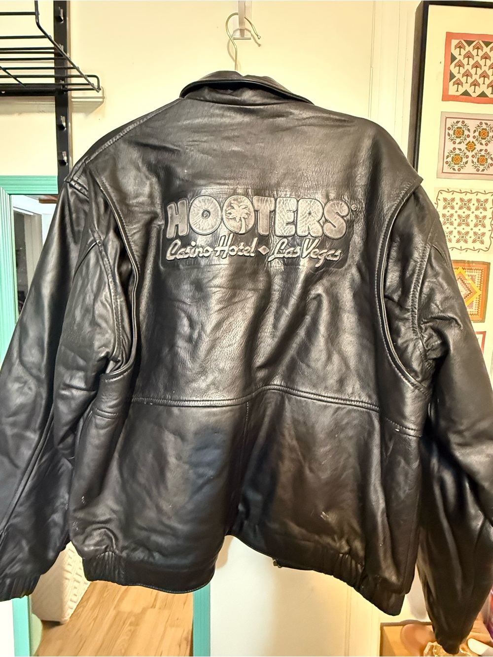 Men's Vintage Hooters Vegas Black Leather Bomber Jacket